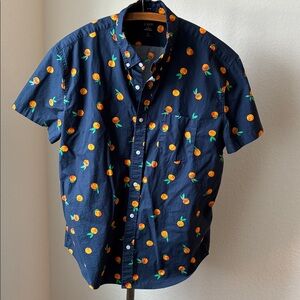 J. Crew Factory oxford slim style short sleeve orange fruit navy blue EUC sz XL